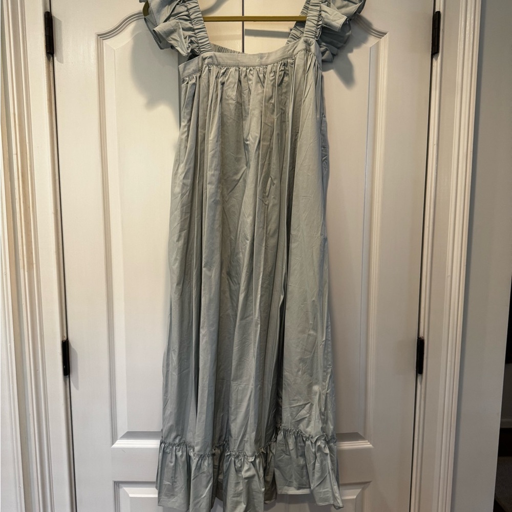 Elegant Light Blue Ruffle Sleeve Dress - Picture 4 of 5